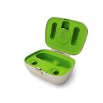 An open view of a Phonak combi charging case for rechargeable hearing aids.