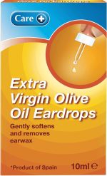 Care+ Extra Vrigin Olive Oil Eardrops in their box.