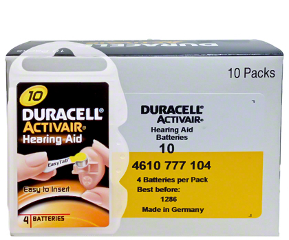 A box of 60 Duracell Hearing Aid Batteries in size 10.