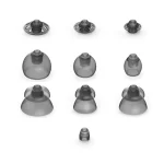 All 10 varieties of Phonak hearing aid domes in their smokey grey colour.
