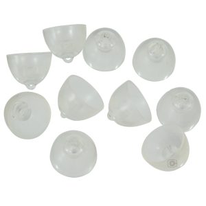 Oticon double bass hearing aid domes in clear colour.