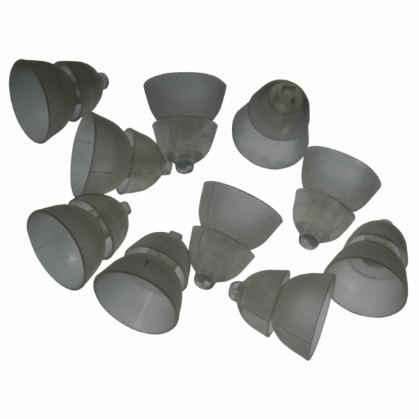 Phonak hearing aid domes in a smokey grey colour.